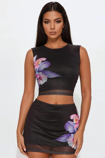 Conjunto Mini Falda y Top Floral en Malla - Image 2