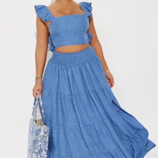 Set De Falda Maxi y Top con Volantes en Lino