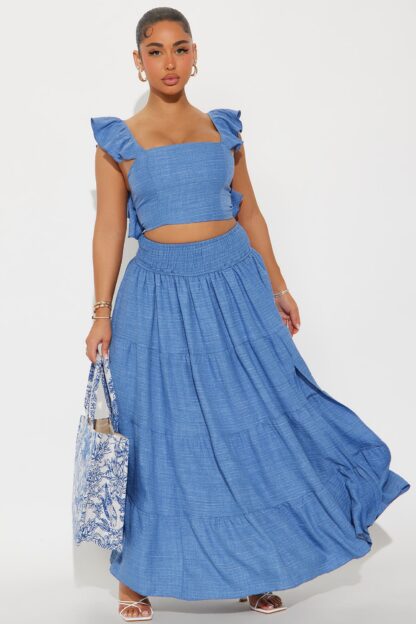 Set De Falda Maxi y Top con Volantes en Lino