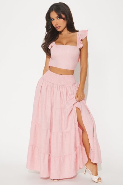 Set De Falda Maxi y Top con Volantes en Lino - Image 13